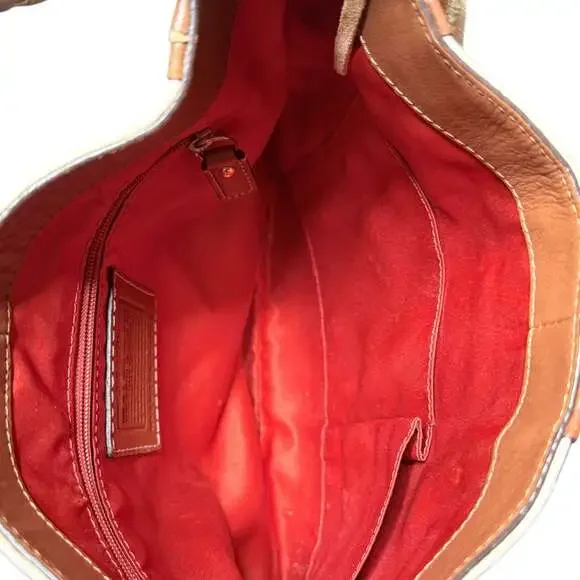 Coach Hamptons Collection Signature Embossed Leather Medium Hobo Bag Brown Cream - Picture 3 of 6